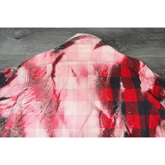 Franklin Flannels Shirts Size L Red Plaid Bleach Button Up Long Sleeve Upcycled - Picture 10 of 10